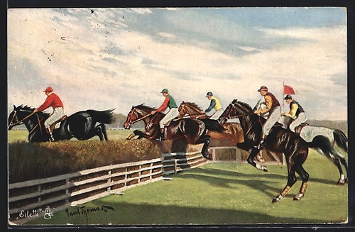 Künstler springreiten - künstler-ak,